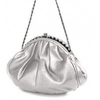 Evening Bag - PU Leather w/ Glass Beads on Top – Silver – BG-43312SV